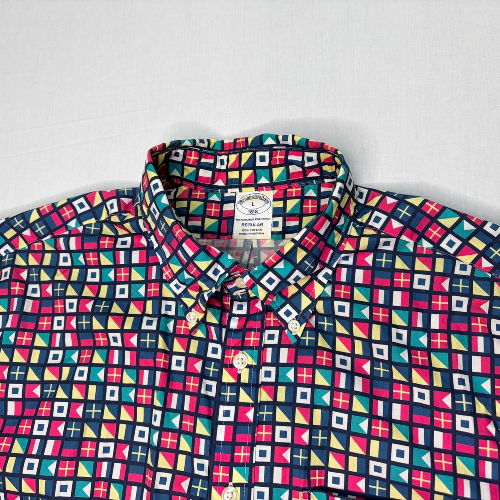 Brooks Brothers 1818‎ Poplin Flag Print Regular Fit Woven Shirt In Red Mens L